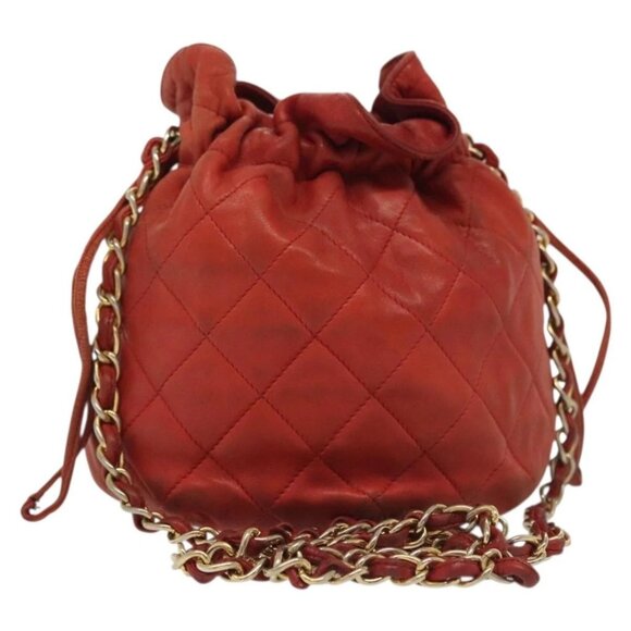 CHANEL Matelasse Chain Shoulder Bag Lamb Skin Orange Gold CC Auth 139155 - Picture 1 of 16